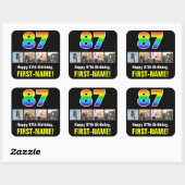 87誕生日：レインボー「87」、写真カスタムと名前 スクエアシール (シート)