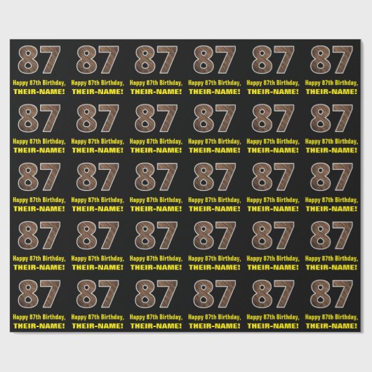 87誕生日:名前フェイク&木目パターン「87」 ラッピングペーパー (フラット)