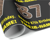 87誕生日:名前フェイク&木目パターン「87」 ラッピングペーパー (ロールコーナー)