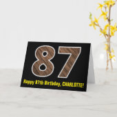 87誕生日:名前+フェイク木目パターン「87」 カード (黄色い花)