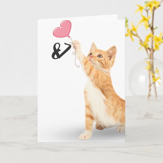 87th誕生日のタビー猫とハートバルーン カード (黄色い花)