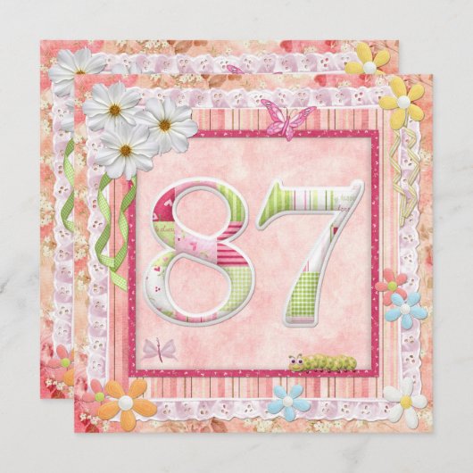 87th誕生日パーティースクラップブック作りスタイル 招待状 (正面/裏面)