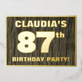 87th誕生日パーティー:はっきりした,木目フェイク模様 箔招待状 (正面)