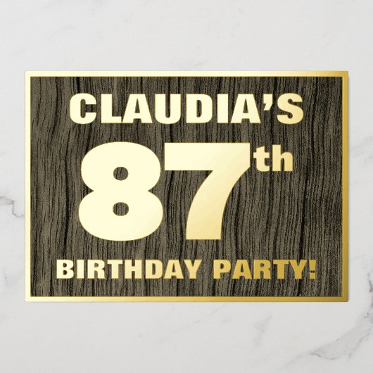 87th誕生日パーティー:はっきりした,木目フェイク模様 箔招待状 (正面)