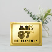 87th誕生日パーティー~アールデコスタイル"87" +名前 箔招待状ポストカード (立ち正面)