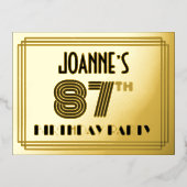 87th誕生日パーティー~アールデコスタイル"87" +名前 箔招待状ポストカード (正面)