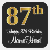 87th誕生日-エレガント豪華なフェイク金ゴールドルック# スクエアシール (正面)