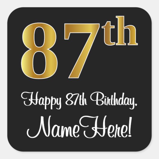 87th誕生日-エレガント豪華なフェイク金ゴールドルック# スクエアシール (正面)