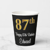 87th誕生日-エレガント豪華なフェイク金ゴールドルック# 紙コップ (裏面)