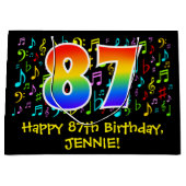87th誕生日-カラフル音楽シンボル， Rainbow 87 ラージペーパーバッグ (正面)