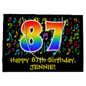 87th誕生日-カラフル音楽シンボル， Rainbow 87 ラージペーパーバッグ (裏面)