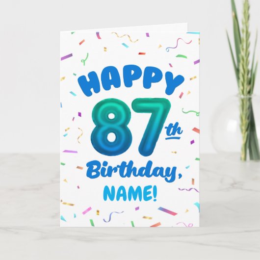 87th Balloon Number Custom Name Birthday Card カード (正面)