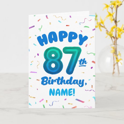 87th Balloon Number Custom Name Birthday Card カード (黄色い花)