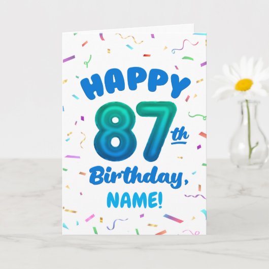 87th Balloon Number Custom Name Birthday Card カード (小さな植物)