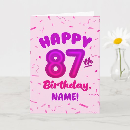 87th Balloon Number Custom Name Birthday Card カード (小さな植物)