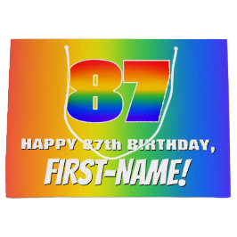 87th Birthday: Colorful, Fun Rainbow Pattern # 87 ラージペーパーバッグ