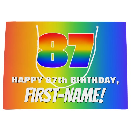 87th Birthday: Colorful, Fun Rainbow Pattern # 87 ラージペーパーバッグ (正面)
