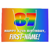 87th Birthday: Colorful, Fun Rainbow Pattern # 87 ラージペーパーバッグ (裏面)
