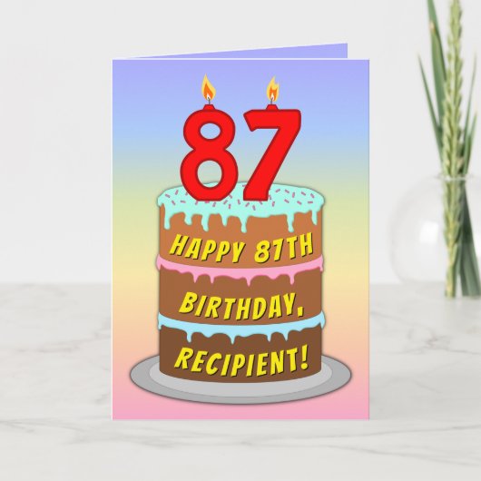 87th Birthday — Fun Cake & Candles, w/ Custom Name カード (正面)