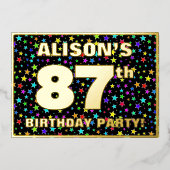 87th Birthday Party —おもしろいカラフル、Stars Pattern 箔招待状 (正面)