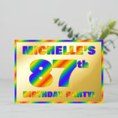 87th Birthday Party —おもしろい、レインボースペクトル「87」 箔招待状 (立ち正面)