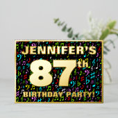 87th Birthday Party —おもしろい、音楽カラフル記号 箔招待状 (立ち正面)