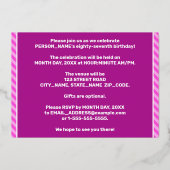 87th Birthday Party — はっきりした、おもしろい、ピンクストライプ色87 箔招待状 (裏面)