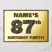 87th Birthday Party — はっきりしたWood Grainフェイク文字 箔招待状 (正面)