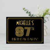 87th Birthday Party —アールデコスタイル「87」 +名前 箔招待状 (立ち正面)