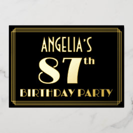 87th Birthday Party:アールデコルック"87"、名前あり 箔招待状