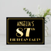 87th Birthday Party:アールデコルック"87"、名前あり 箔招待状 (立ち正面)