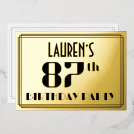 87th Birthday Party:アールデコ「87」と名前 箔招待状