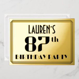 87th Birthday Party:アールデコ「87」と名前 箔招待状