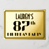 87th Birthday Party:アールデコ「87」と名前 箔招待状 (正面)