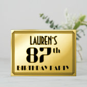 87th Birthday Party:アールデコ「87」と名前 箔招待状 (立ち正面)