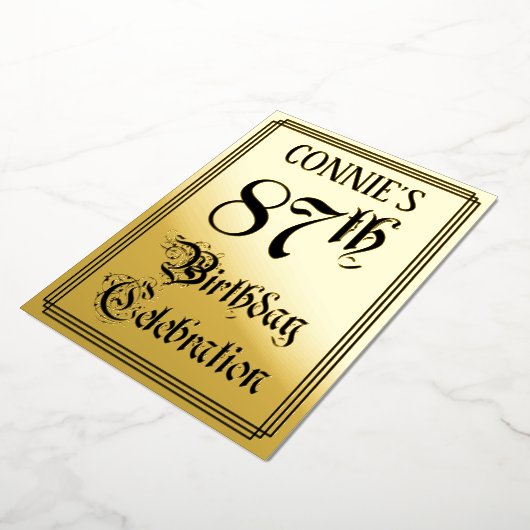87th Birthday Party – スクリプエレガントト+名前をカスタムする 箔招待状 (回転した状態)