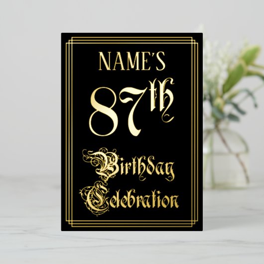 87th Birthday Party – スクリプファンシートと名前をカスタムする 箔招待状 (立ち正面)