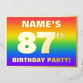 87th Birthday Party: Fun, Colorful Rainbow Pattern 箔招待状