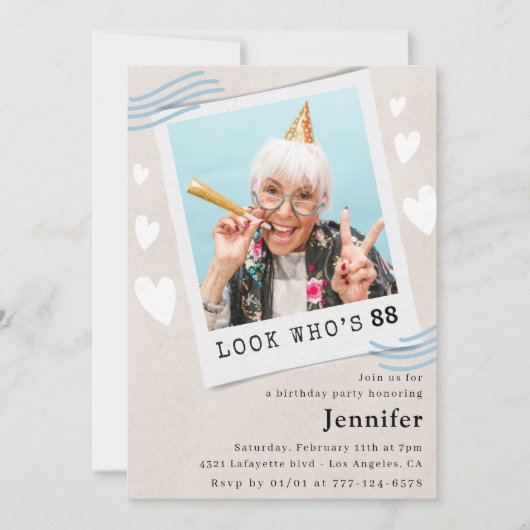 88おもしろい歳の写真88歳の誕生日 招待状 (正面)