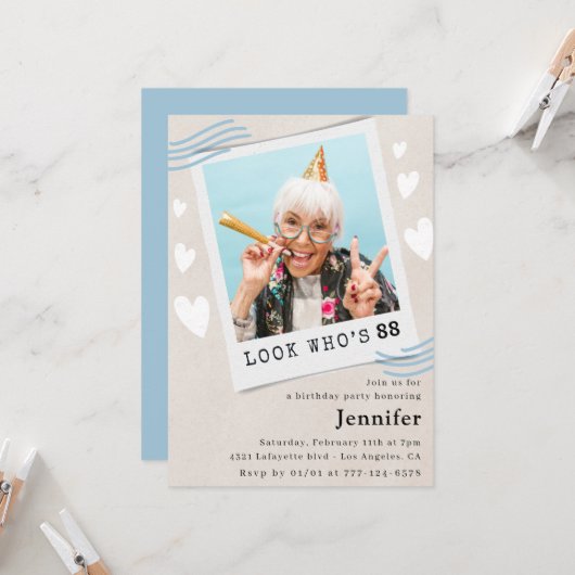 88おもしろい歳の写真88歳の誕生日 招待状 (正面/裏面インサイチュ)