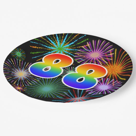 88イベント-おもしろい、カラフル、はっきりした、虹88 ペーパープレート (アングル)