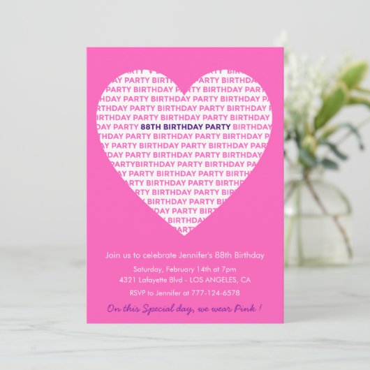88ガーリー歳の誕生日の招待ガールピンク 招待状 (スタンド正面)