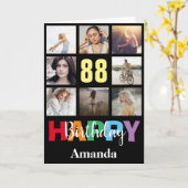 88ハッピーバースデーフォトコラージュモダンブラック カード (黄色い花)
