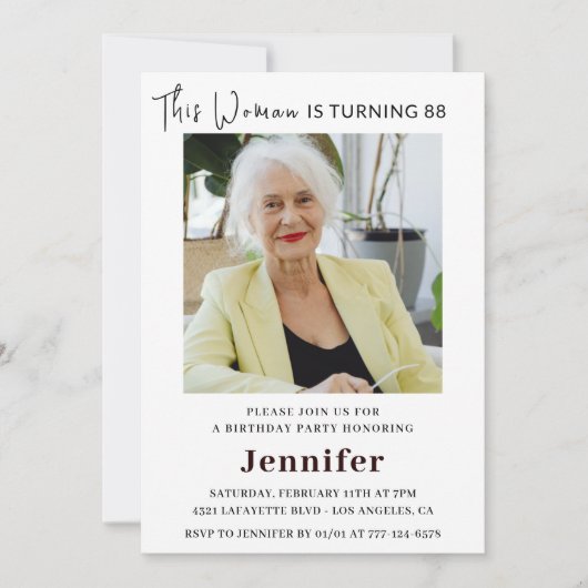 88モダン歳の誕生日招待状の写真 招待状 (正面)