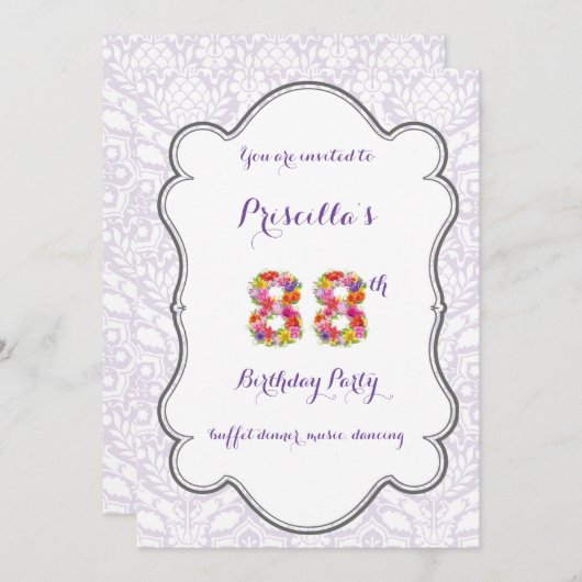 88日，誕生日招待状ファンタジー，数値フローラ 招待状 (正面/裏面)