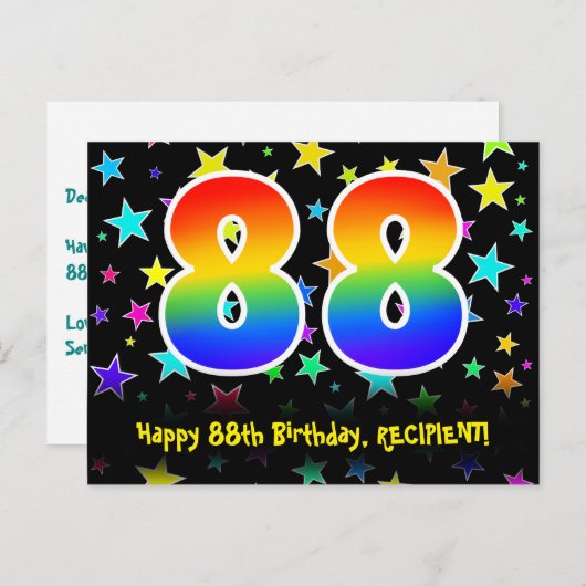 88歳の誕生日おめでとう：楽しいスターパターン、虹88、名前 ポストカード (正面/裏面)