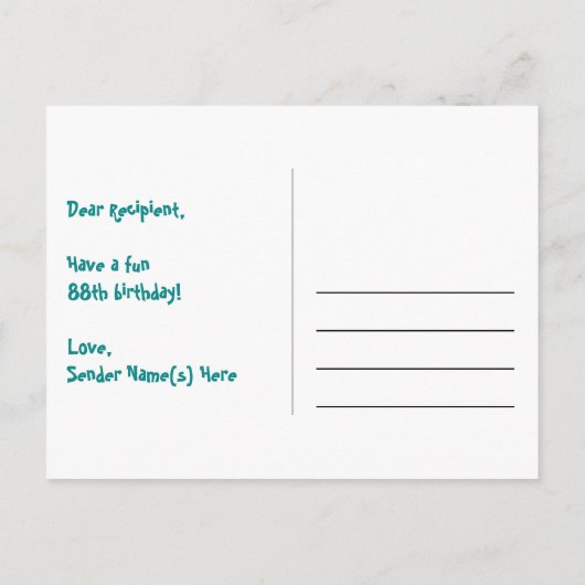 88歳の誕生日おめでとう：楽しいスターパターン、虹88、名前 ポストカード (裏面)