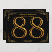 88歳の誕生日パーティー,ギャツビースタイル,ブラック金ゴールドグリッター 招待状 (正面/裏面)