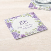 88歳の誕生日パープルフラワーの上品な紙コースター スクエアペーパーコースター (アングル)