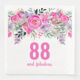 88歳の誕生日ピンクのフローラパーティーナプキン